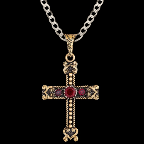 Introducing our Acts Cross Pendant Necklace: built ona Jeweler's Bronze base with beautiful hand-engraved scrollwork, beads, and rope details. Customize it with a special discount sterling silver chain!